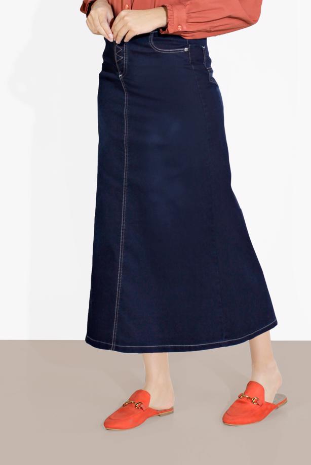 Vêtements hijab  COTTON DENIM SKIRT WITH POCKETS 4122 - TRENDTESETTÜR