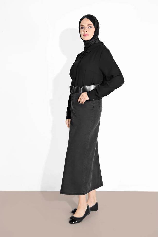 Vêtements hijab  COTTON DENIM SKIRT WITH POCKETS 4122 - TRENDTESETTÜR