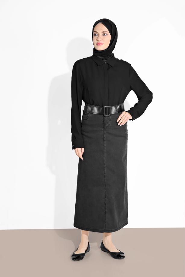 Vêtements hijab  COTTON DENIM SKIRT WITH POCKETS 4122 - TRENDTESETTÜR
