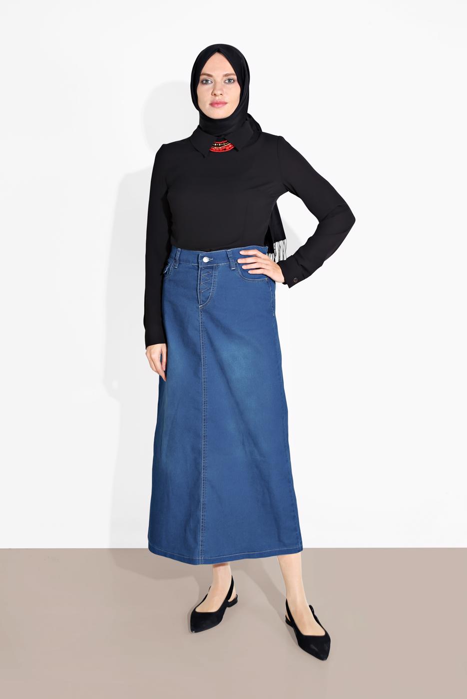 Vêtements hijab BLEU MARINE JUPE EN COTON AVEC POCHES 4122