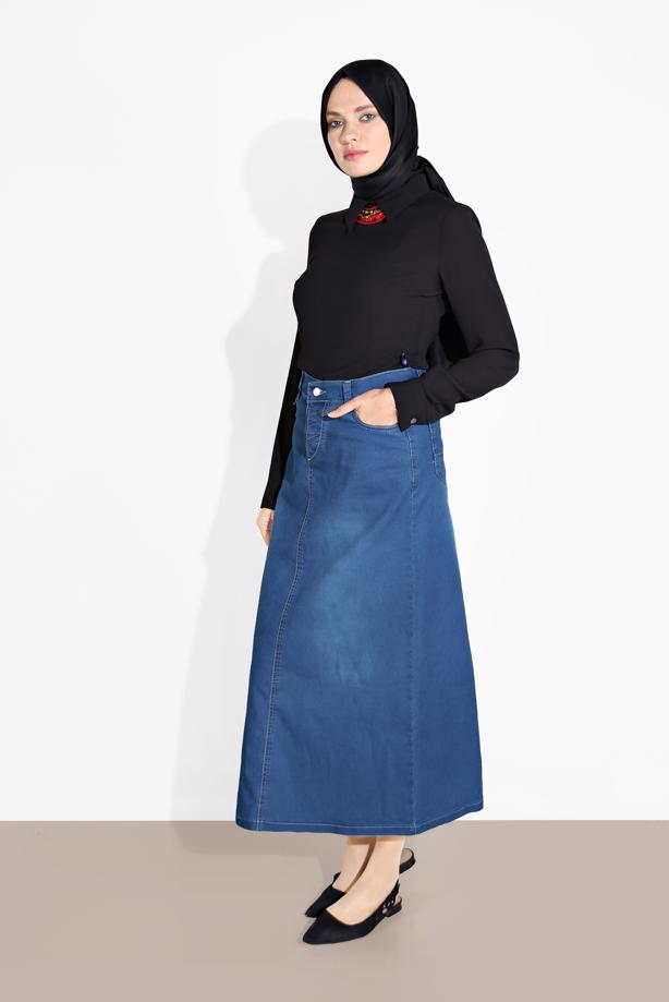 Vêtements hijab  COTTON DENIM SKIRT WITH POCKETS 4122 - TRENDTESETTÜR