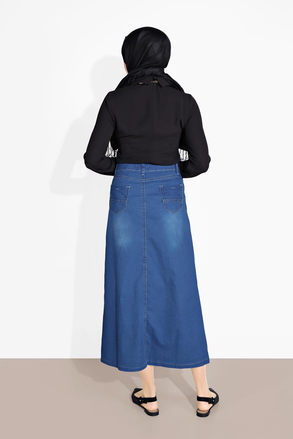 Vêtements hijab BLEU MARINE JUPE EN COTON AVEC POCHES 4122