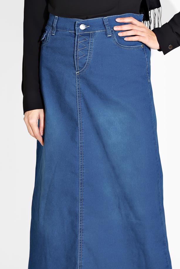 Vêtements hijab  COTTON DENIM SKIRT WITH POCKETS 4122 - TRENDTESETTÜR