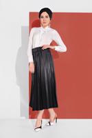 Tesettür giyim SİYAH BELİ LASTİKLİ PİLELİ ETEK 5607