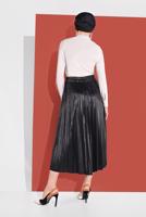 Tesettür giyim SİYAH BELİ LASTİKLİ PİLELİ ETEK 5607