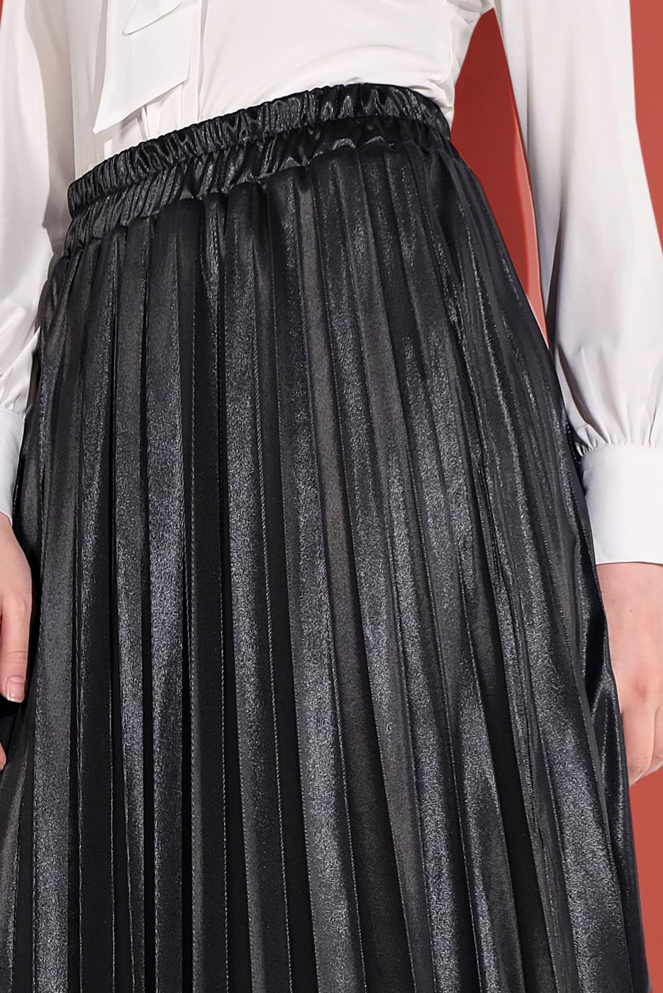 Tesettür giyim SİYAH BELİ LASTİKLİ PİLELİ ETEK 5607