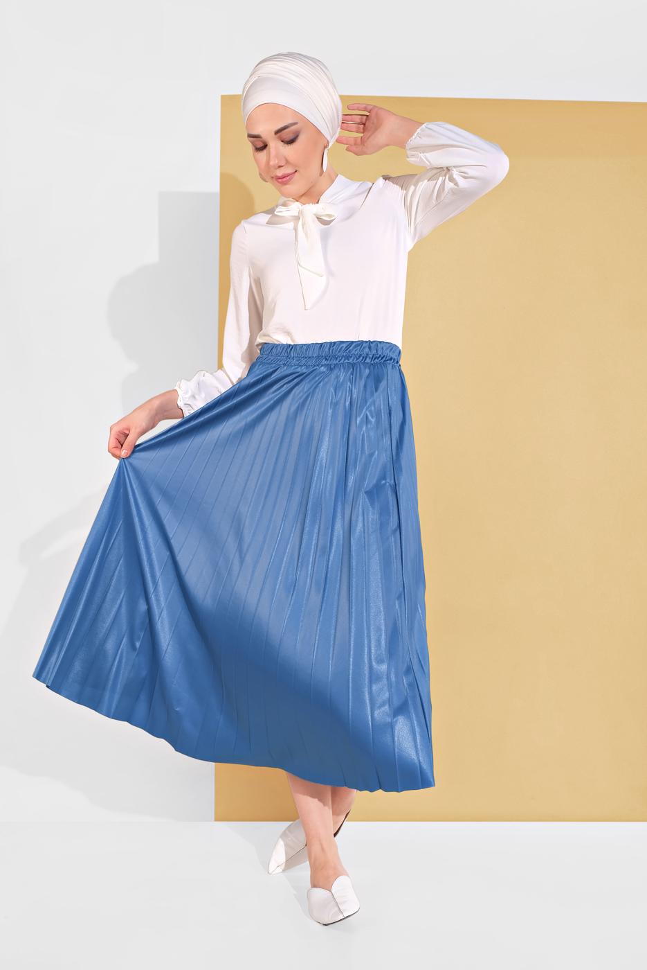 Hijab clothing NAVY BLUE ELASTIC-WAIST PLEATED SKIRT 5607 