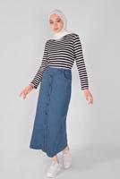 Tesettür giyim LACİVERT ALVİNA  DÜĞME DETAYLI DENİM 60089 