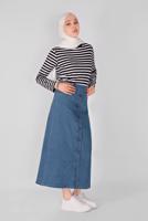 Tesettür giyim LACİVERT ALVİNA  DÜĞME DETAYLI DENİM 60089 