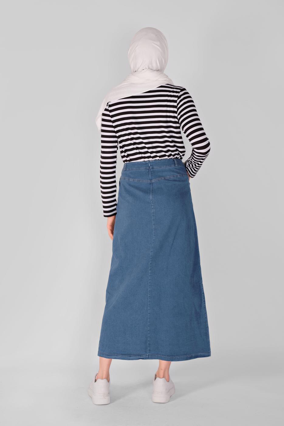 Tesettür giyim LACİVERT ALVİNA  DÜĞME DETAYLI DENİM 60089 