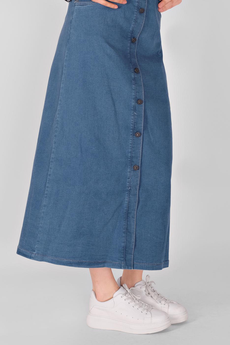 Tesettür giyim LACİVERT ALVİNA  DÜĞME DETAYLI DENİM 60089 