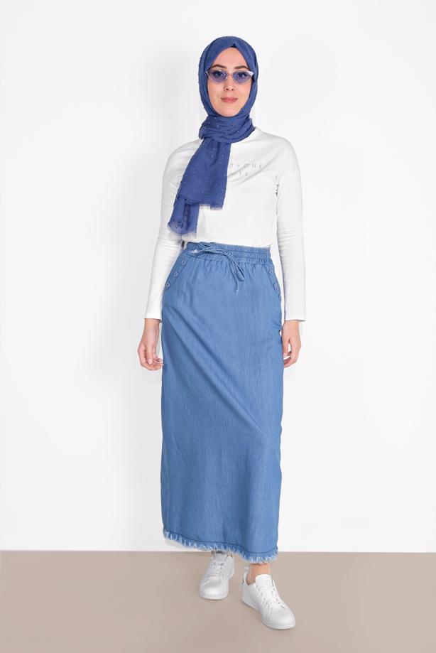 Vêtements hijab BLEU JUPE EN JEAN À IMPRIMÉE 6232 - TRENDTESETTÜR