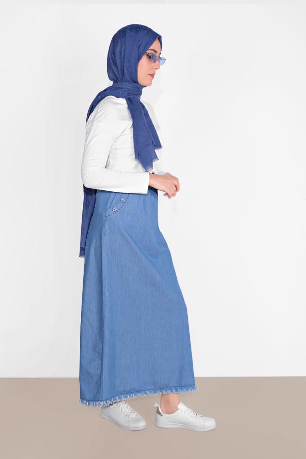 Vêtements hijab BLEU JUPE EN JEAN À IMPRIMÉE 6232 - TRENDTESETTÜR