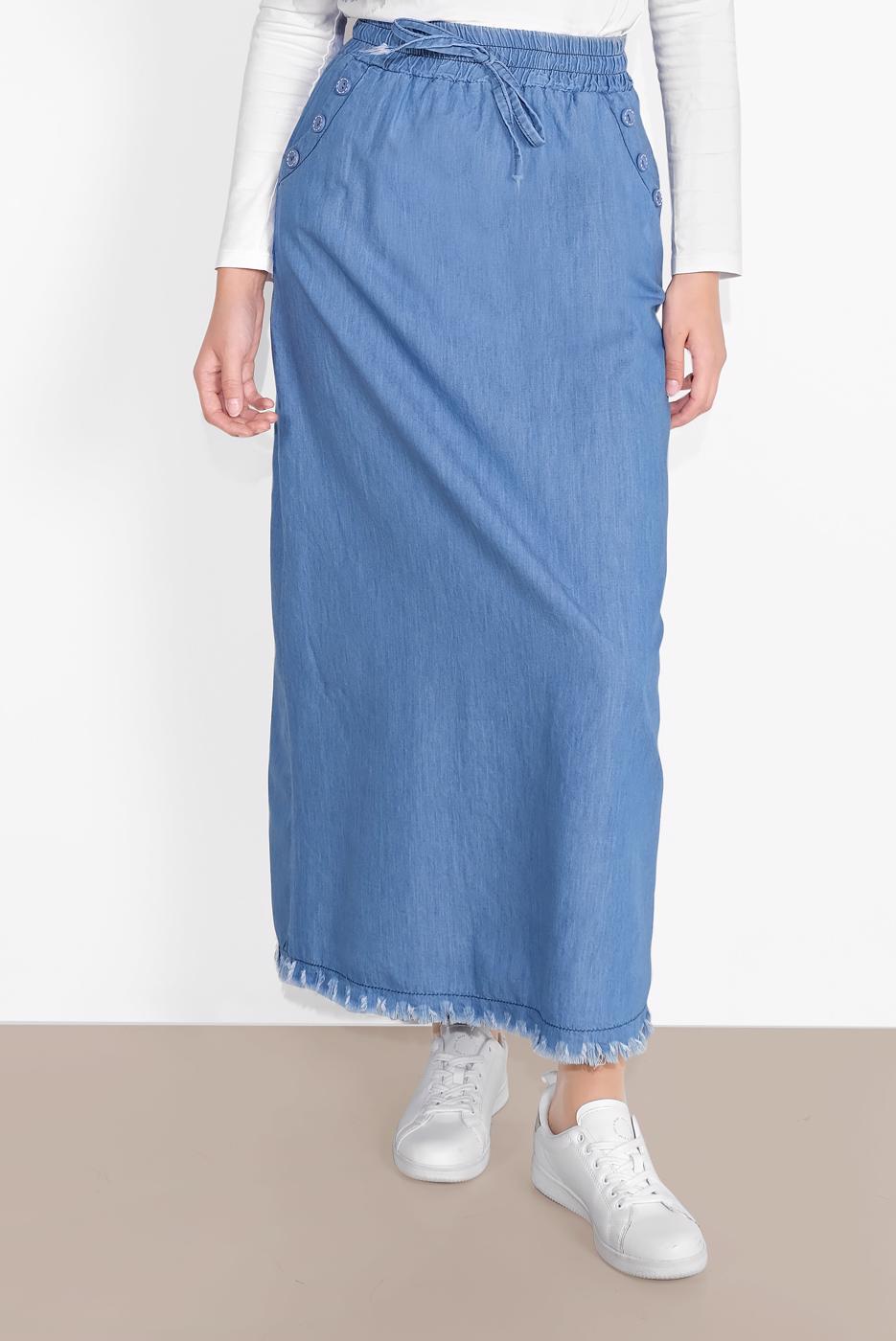 Vêtements hijab BLEU JUPE EN JEAN À IMPRIMÉE 6232