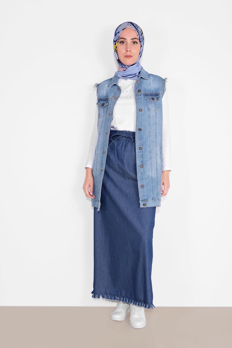 Vêtements hijab BLEU MARINE JUPE EN JEAN À IMPRIMÉE 6232