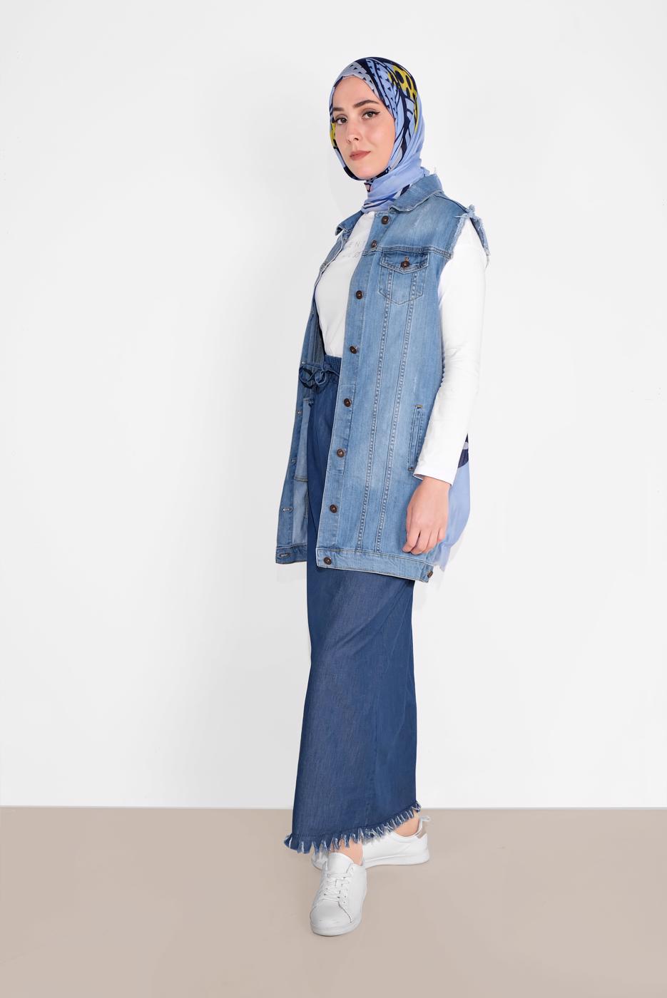 Vêtements hijab BLEU MARINE JUPE EN JEAN À IMPRIMÉE 6232