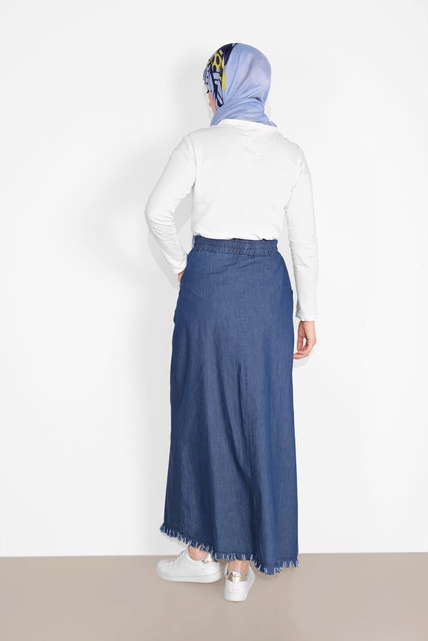 Vêtements hijab BLEU MARINE JUPE EN JEAN À IMPRIMÉE 6232 - TRENDTESETTÜR