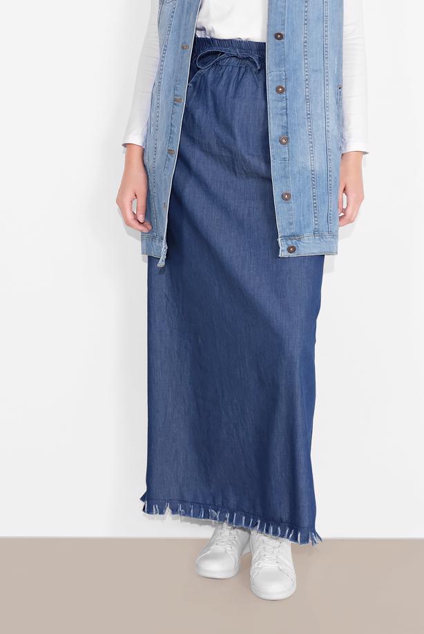 Vêtements hijab BLEU MARINE JUPE EN JEAN À IMPRIMÉE 6232 - TRENDTESETTÜR