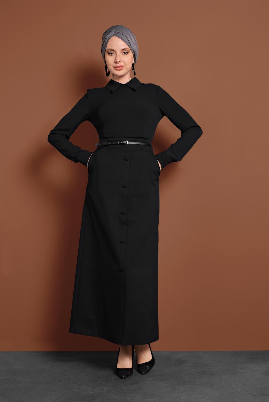 Vêtements hijab NOIR JUPE BOUTONNÉE À CEINTURE 6319
