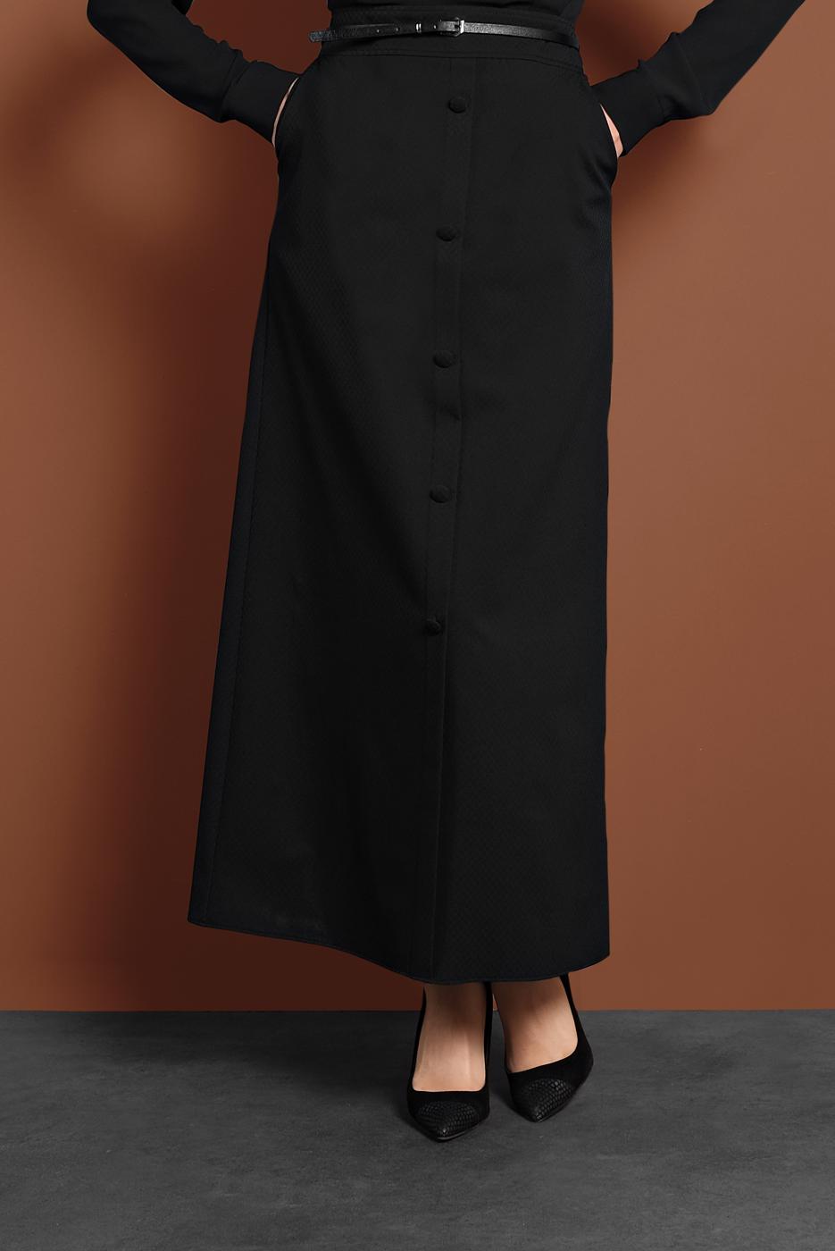 Vêtements hijab NOIR JUPE BOUTONNÉE À CEINTURE 6319