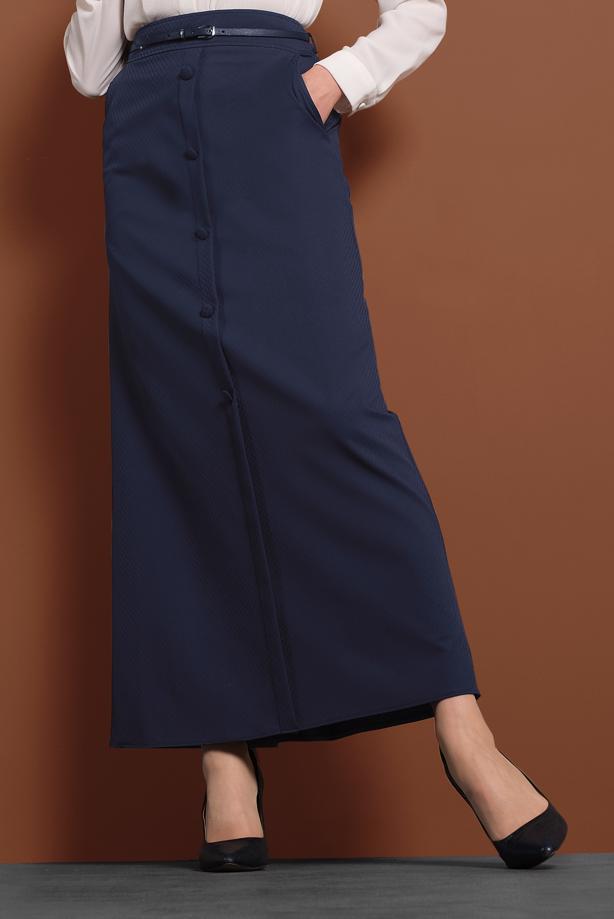 Hijab clothing NAVY BLUE BUTTONED BELTED SKIRT 6319  - TRENDTESETTÜR