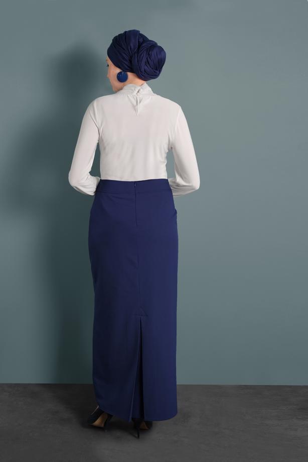 Hijab clothing NAVY BLUE BUTTONED BELTED SKIRT 6319  - TRENDTESETTÜR