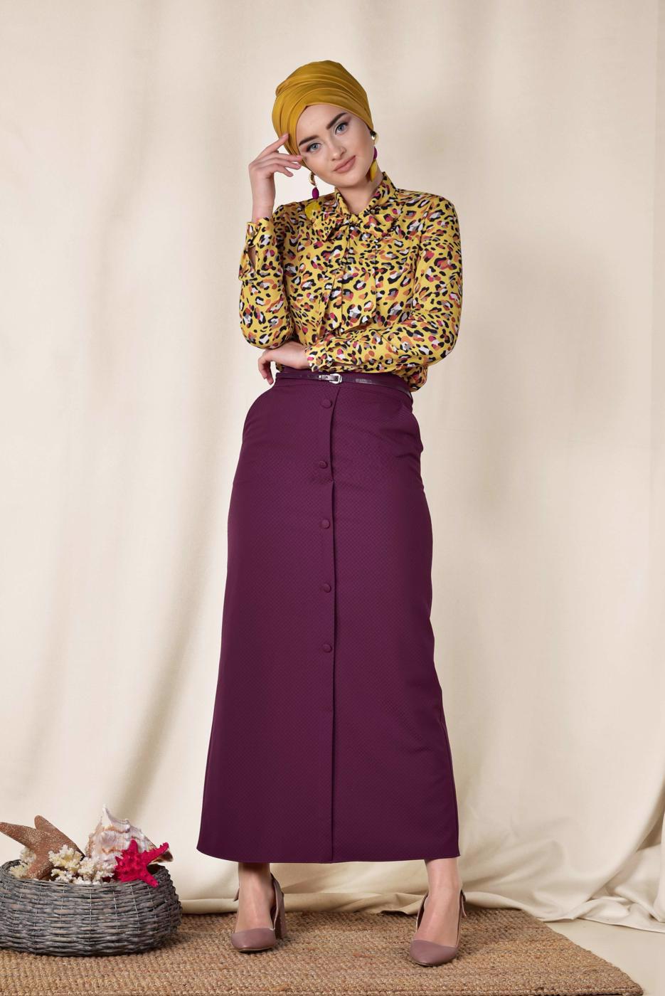 Vêtements hijab POURPRE JUPE BOUTONNÉE À CEINTURE 6319