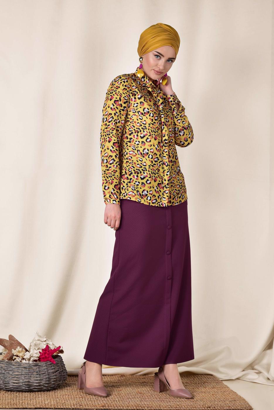 Vêtements hijab POURPRE JUPE BOUTONNÉE À CEINTURE 6319