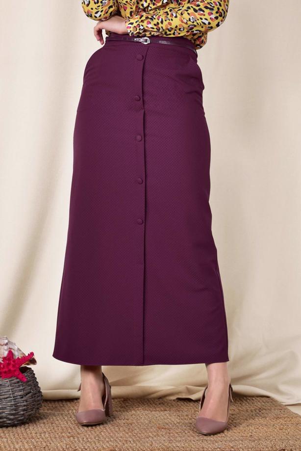 Hijab clothing PURPLE BUTTONED BELTED SKIRT 6319  - TRENDTESETTÜR