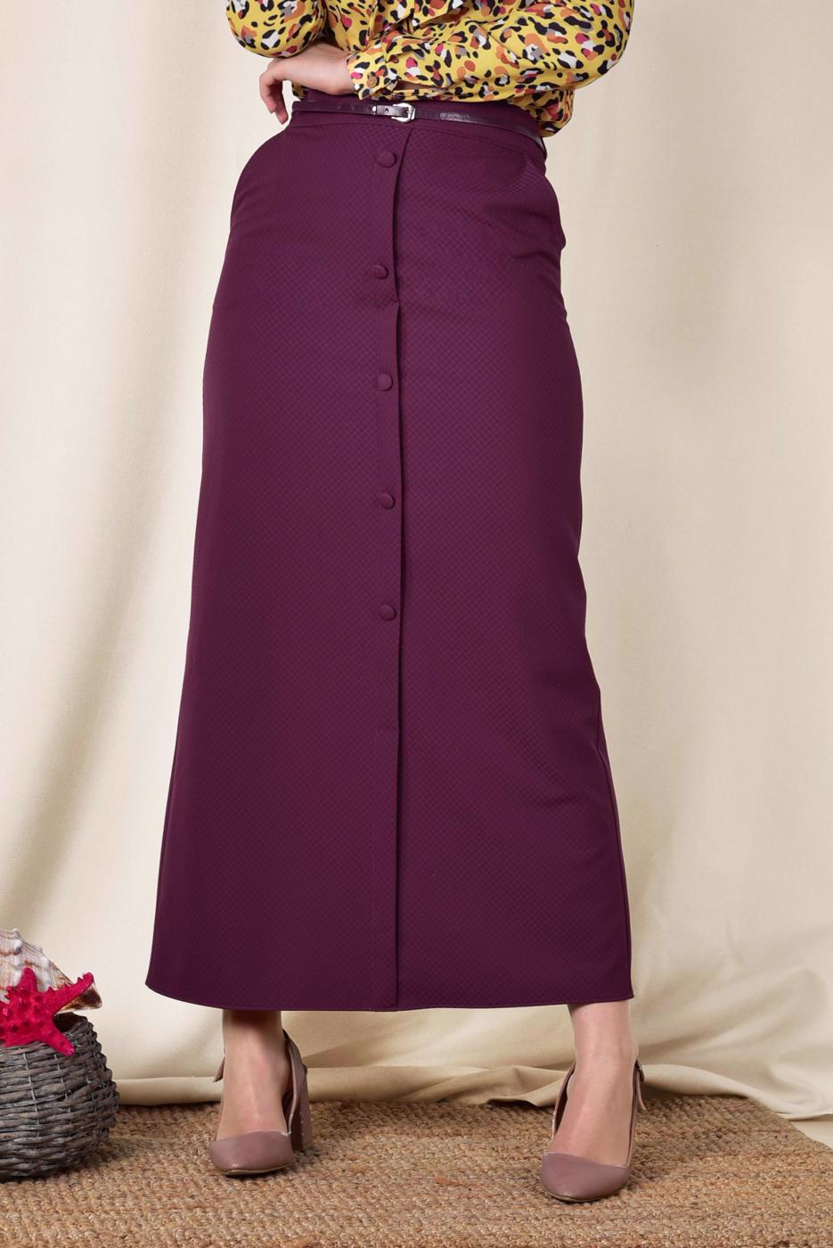 Vêtements hijab POURPRE JUPE BOUTONNÉE À CEINTURE 6319