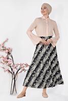 Tesettür giyim SİYAH ALVİNA LEOPAR DESENLİ PİLELİ ETEK 6325