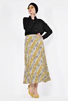 Tesettür giyim TURUNCU ALVİNA LEOPAR DESENLİ PİLELİ ETEK 6325