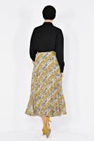 Tesettür giyim TURUNCU ALVİNA LEOPAR DESENLİ PİLELİ ETEK 6325