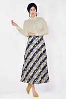 Tesettür giyim LACİVERT ALVİNA LEOPAR DESENLİ PİLELİ ETEK 6325