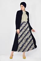 Tesettür giyim LACİVERT ALVİNA LEOPAR DESENLİ PİLELİ ETEK 6325