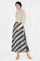 Tesettür giyim LACİVERT ALVİNA LEOPAR DESENLİ PİLELİ ETEK 6325