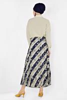 Tesettür giyim LACİVERT ALVİNA LEOPAR DESENLİ PİLELİ ETEK 6325