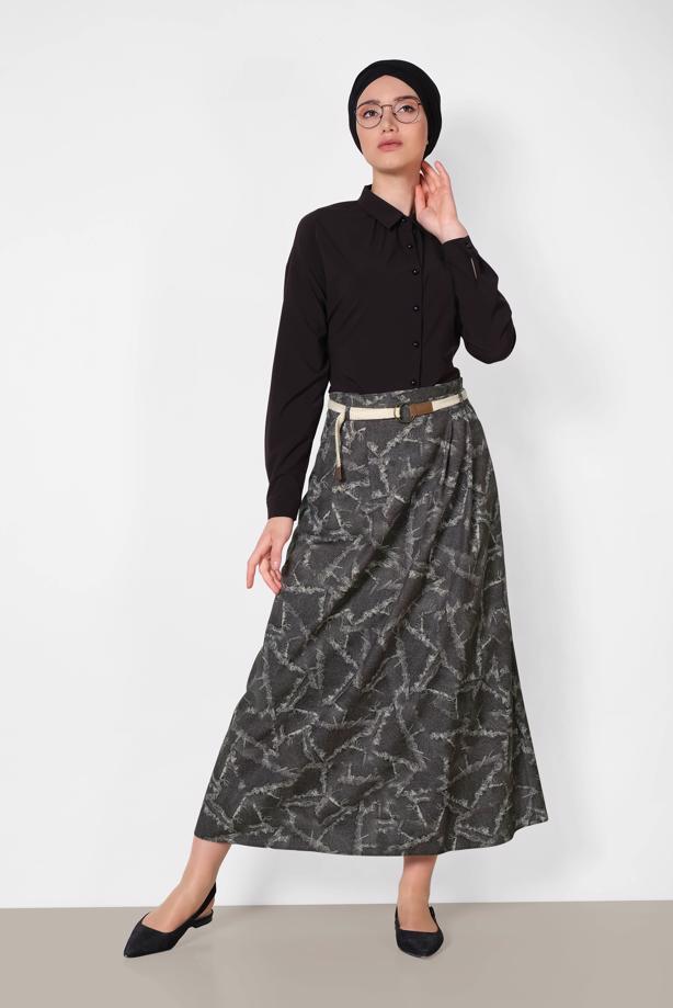 Hijab clothing GREY ALVINA BELTED SKIRT 6326  - TRENDTESETTÜR