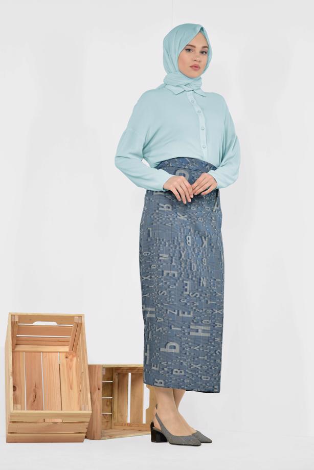 Hijab clothing NAVY BLUE ALVINA PRINTED SKIRT 6327  - TRENDTESETTÜR