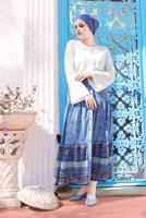 Tesettür giyim MAVİ ALVİNA BEL KISMI LASTİKLİ DESENLİ ETEK 6329