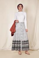 Tesettür giyim GRİ ALVİNA BEL KISMI LASTİKLİ DESENLİ ETEK 6329