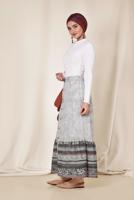 Tesettür giyim GRİ ALVİNA BEL KISMI LASTİKLİ DESENLİ ETEK 6329