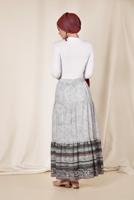 Tesettür giyim GRİ ALVİNA BEL KISMI LASTİKLİ DESENLİ ETEK 6329