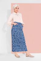 Tesettür giyim LACİVERT ALVİNA DÜĞMELİ DESENLİ ETEK 6332