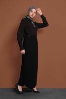 Tesettür giyim SİYAH ALVİNA KEMERLİ KALEM ETEK 6337 