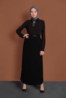 Tesettür giyim SİYAH ALVİNA KEMERLİ KALEM ETEK 6337 