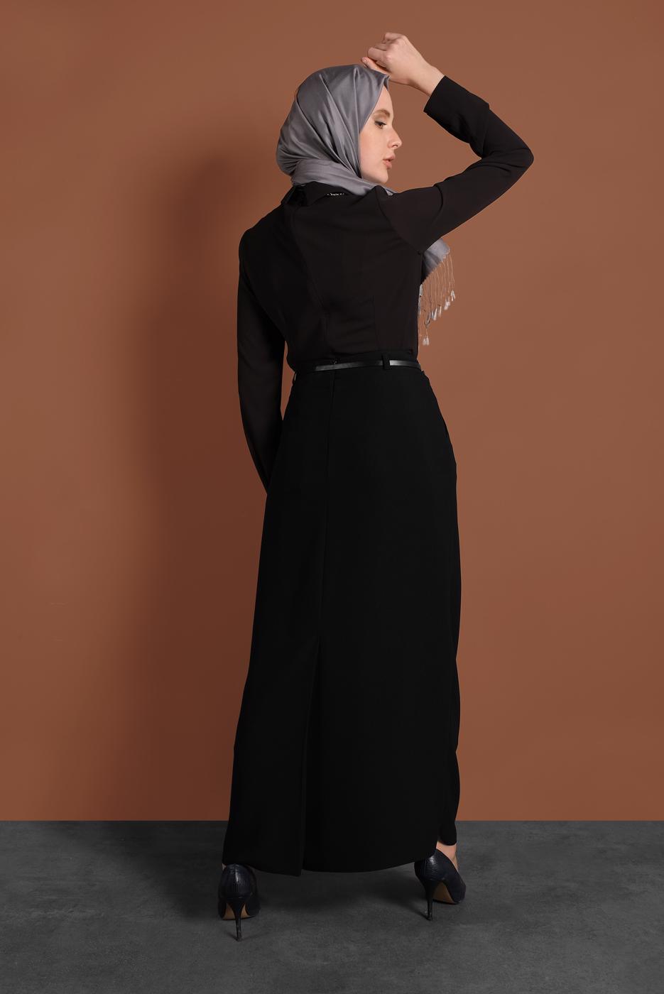 Tesettür giyim SİYAH ALVİNA KEMERLİ KALEM ETEK 6337 