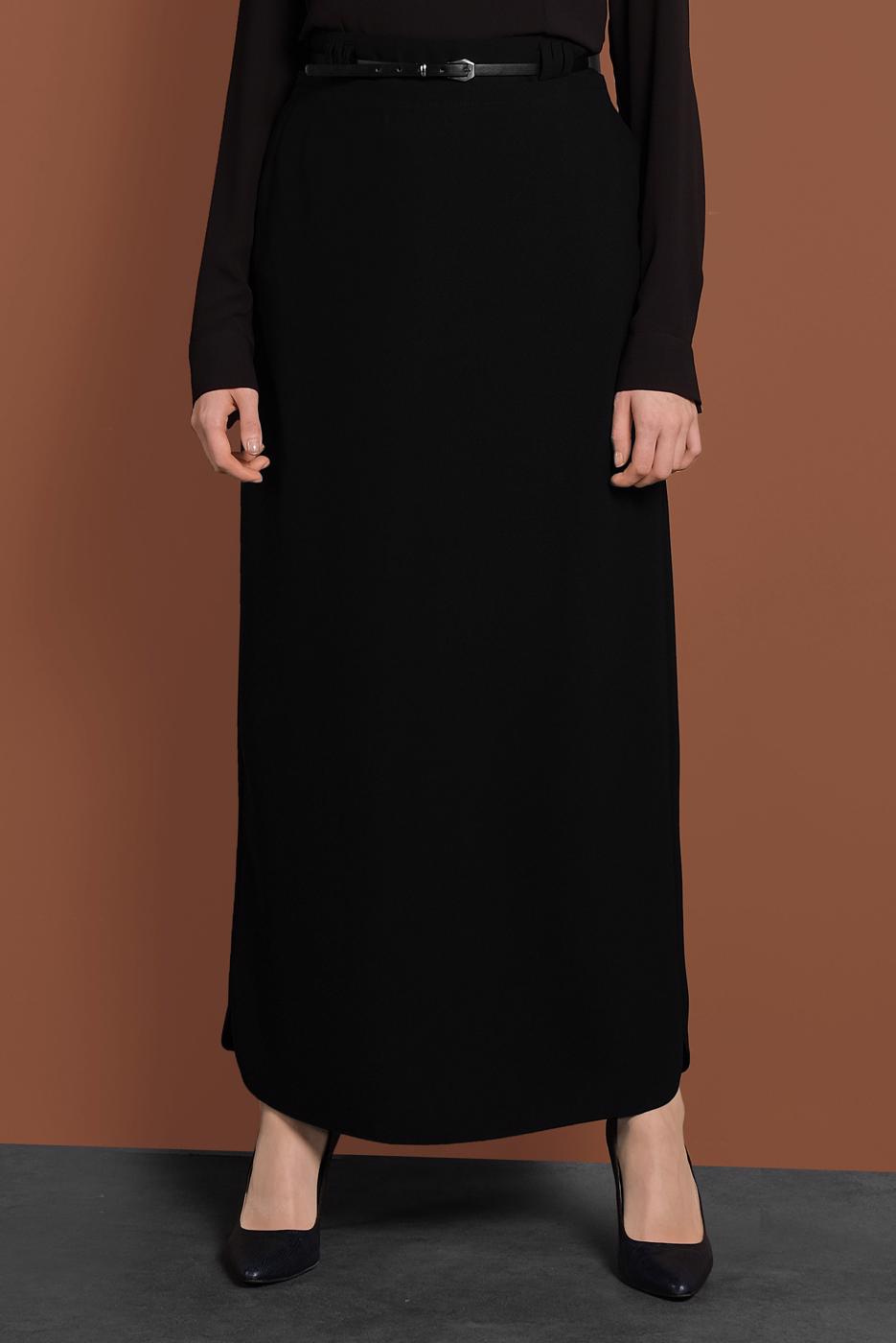 Tesettür giyim SİYAH ALVİNA KEMERLİ KALEM ETEK 6337 