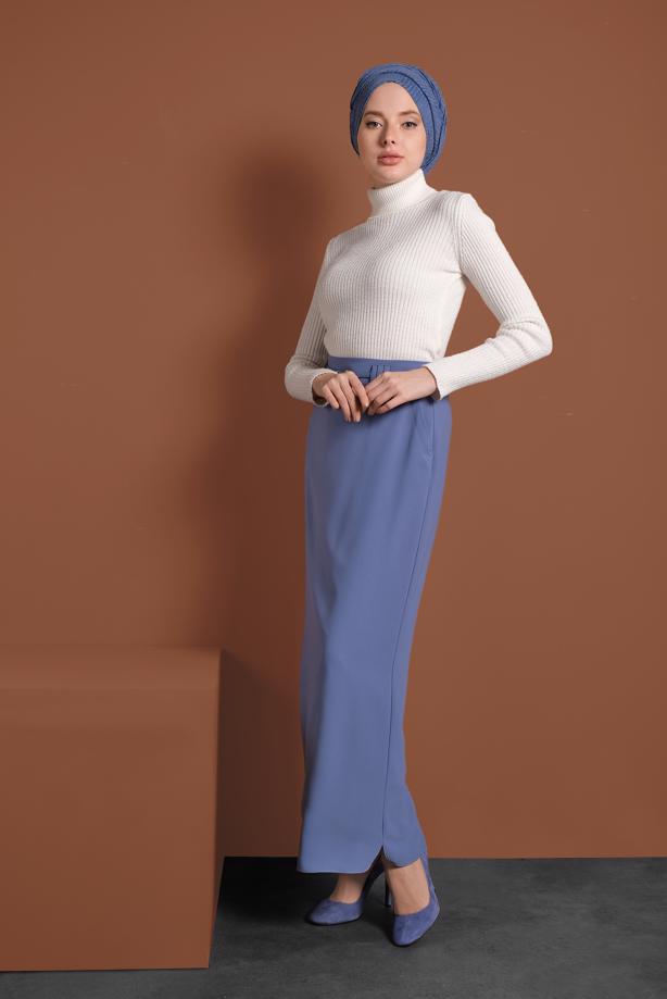 Hijab clothing NAVY BLUE ALVİNA BELTED PENCIL SKIRT 6337  - TRENDTESETTÜR