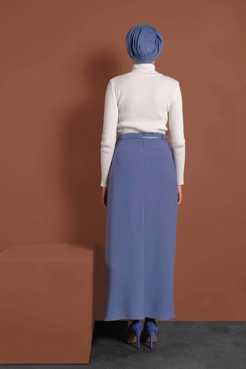 Vêtements hijab BLEU MARINE JUPE CRAYON CEINTURE ALVİNA 6337